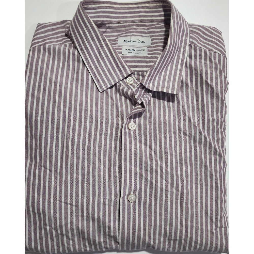 Massimo Dutti Men's Purple Stripe Long Sleeve Cotton Button Up Shirt Size XL